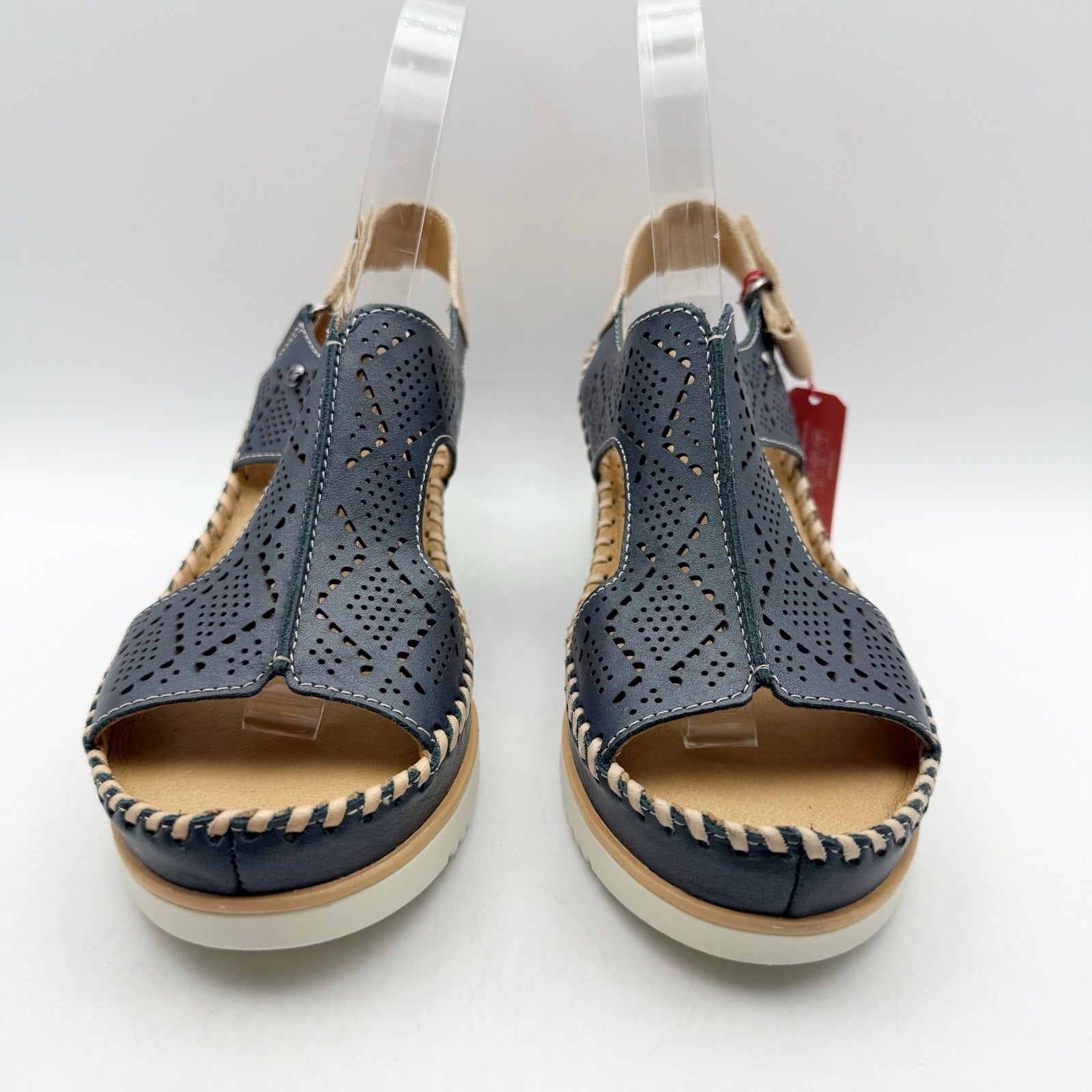 Pikolinos Womens Aguadulce Wedge Sandals EU 37 US 7 Blue Leather NWOB
