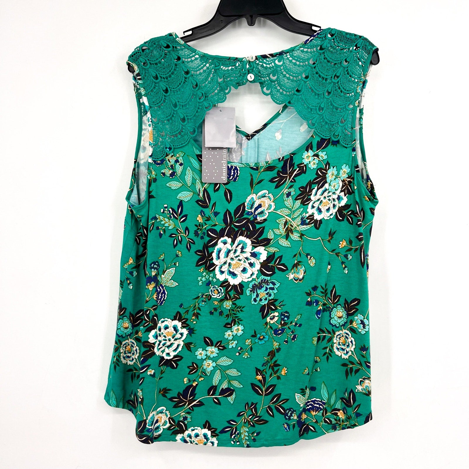 DANIEL RAINN Women's Sleeveless Crochet Lace Top 1X Tropical Green Floral NWT