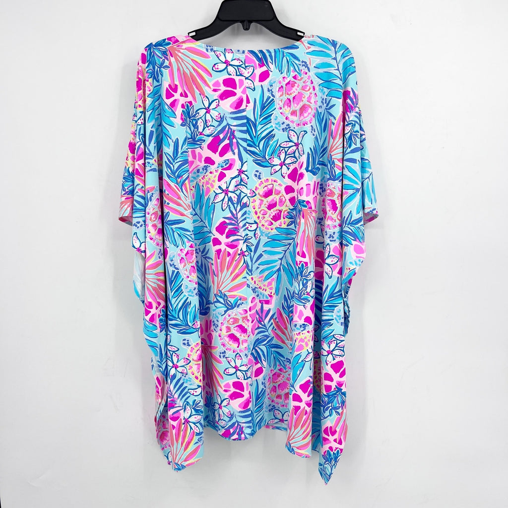 LILLY PULITZER Skyla Caftan Cover-up Large Blue Pink Rainforest Retreat NWT