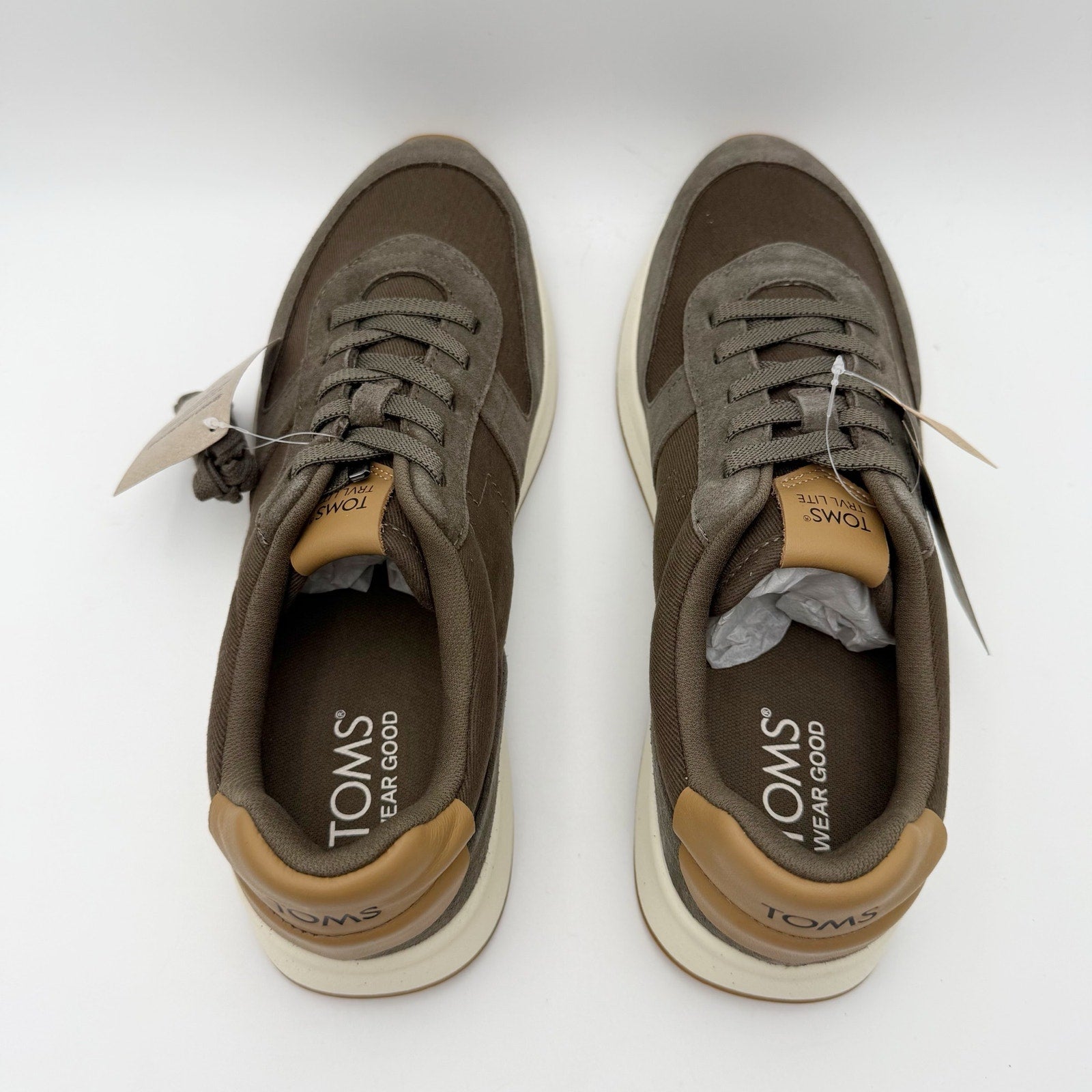 Toms Mens Travel Lite Retro Casual Sneakers Size 11 EU 44 Olive Brown Suede NIB