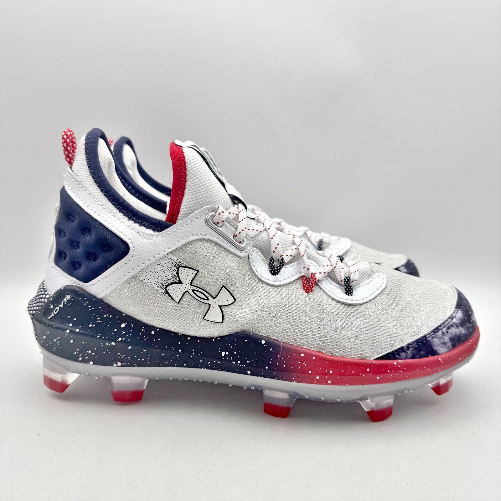Under Armour Mens Harper 8 Elite TPU Baseball Cleats US 7.5 White Blue Red NWOB