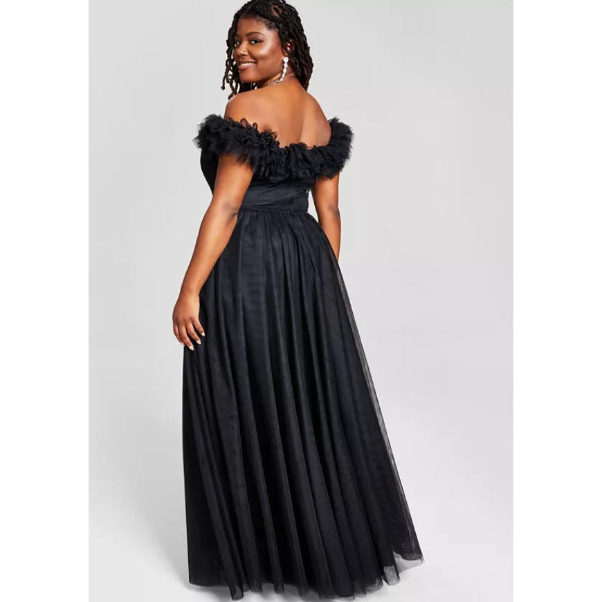 CITY STUDIOS Women's Ruffled Evening Gown 16W Plus Black Tulle Trim NWT