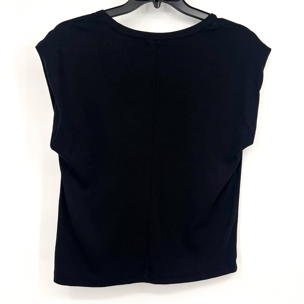 MICHAEL STARS Women's Tati V-Neck Power Shoulder Top Medium Black NWT