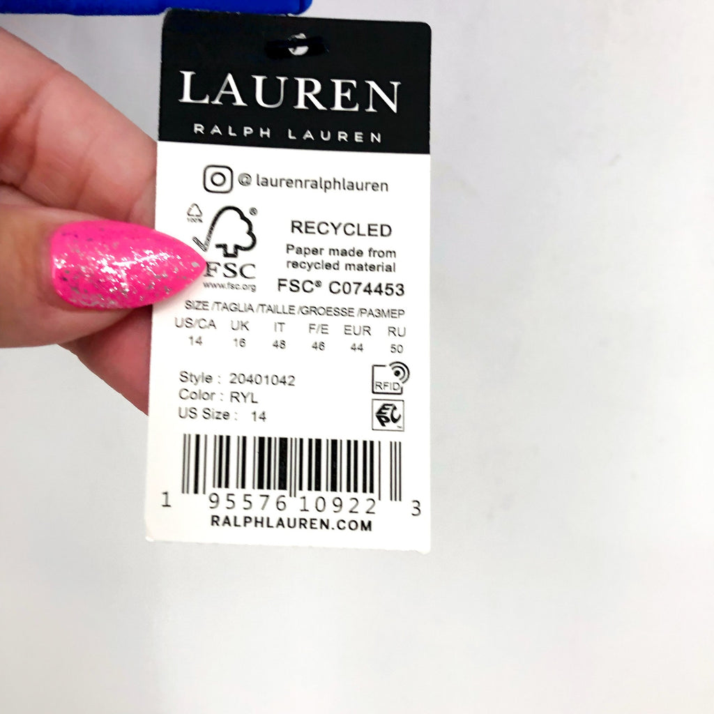 LAUREN RALPH LAUREN Women's Bikini Top Size 14 Royal Blue Beach Club Solids NWT