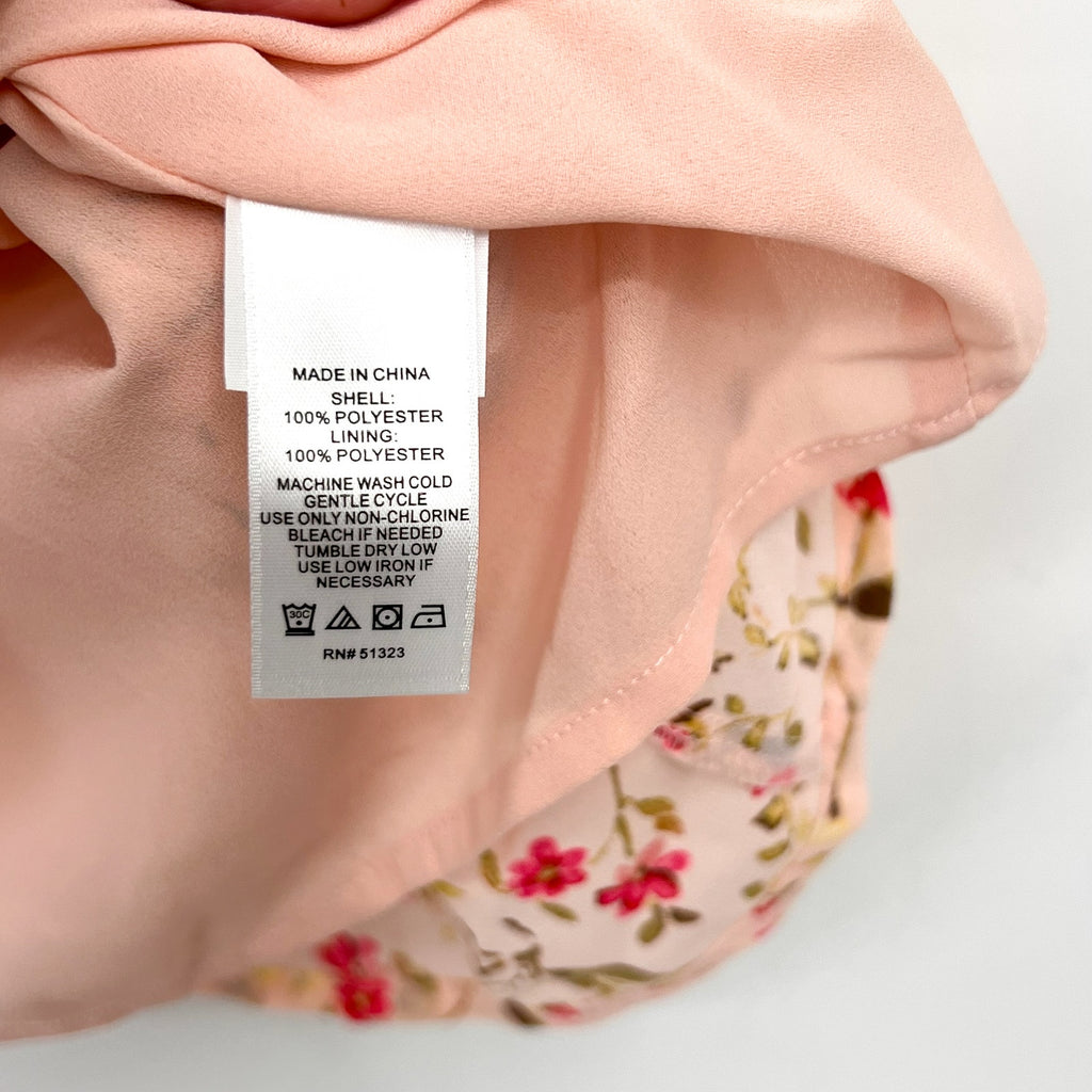 CECE Women's Placket Blouse Medium Pink Floral Double Flutter Short Sleeves NWT
