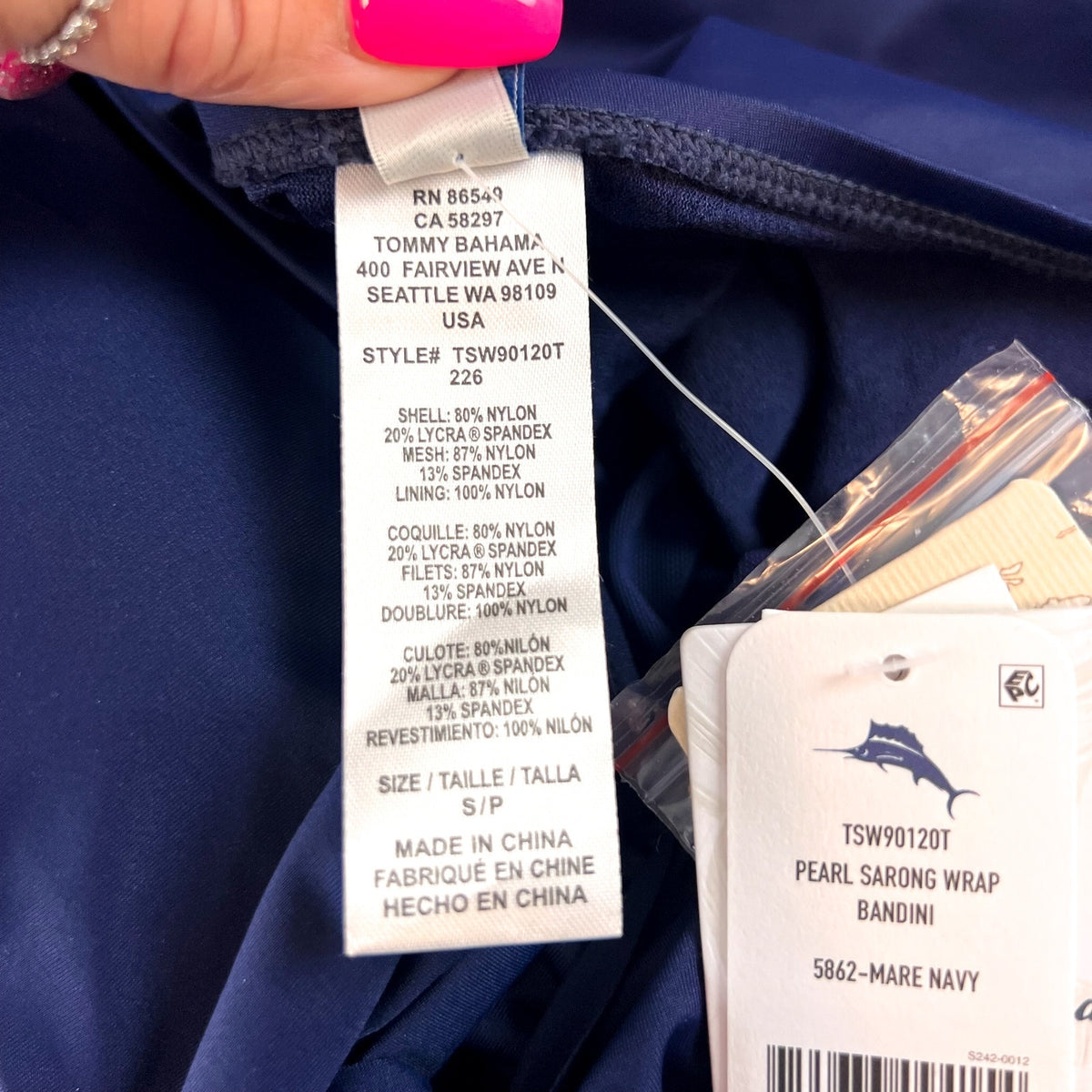 TOMMY BAHAMA Bandini Swim Top Small Navy Blue Pearl Sarong Strapless NWT
