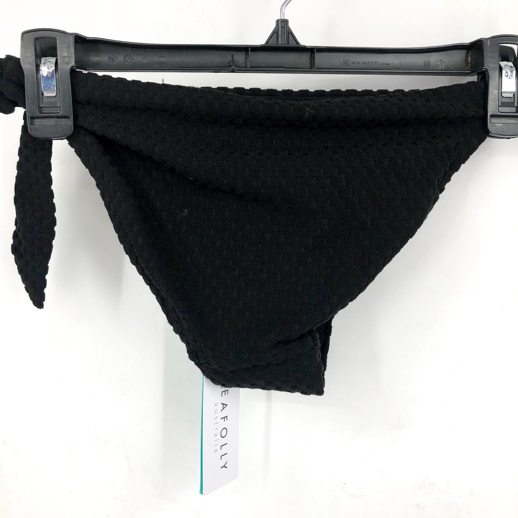 SEAFOLLY Riviera Hipster Tie Side Bikini Bottom Size 6 Black Textured NWT