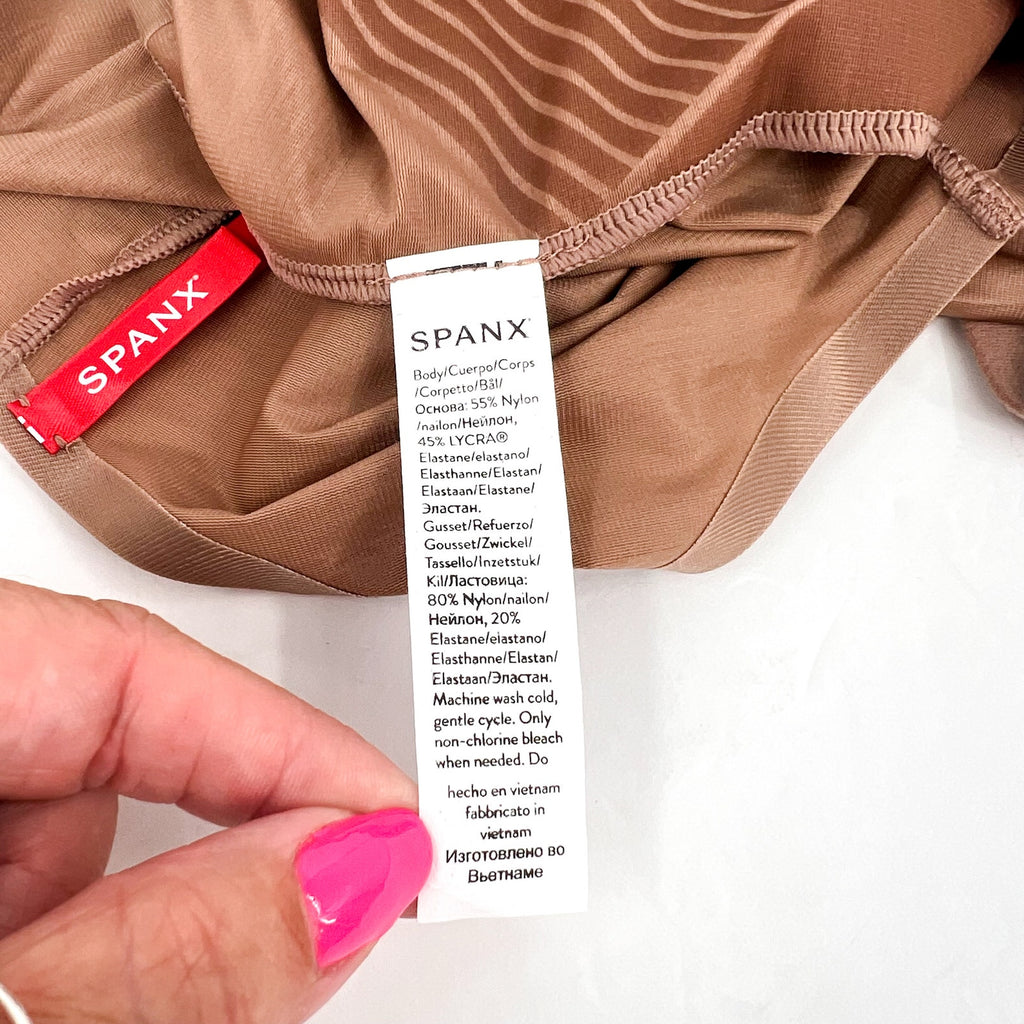 SPANX Open-Bust Mid-Thigh Bodysuit Small Cafe Au Lait 10235R NWT