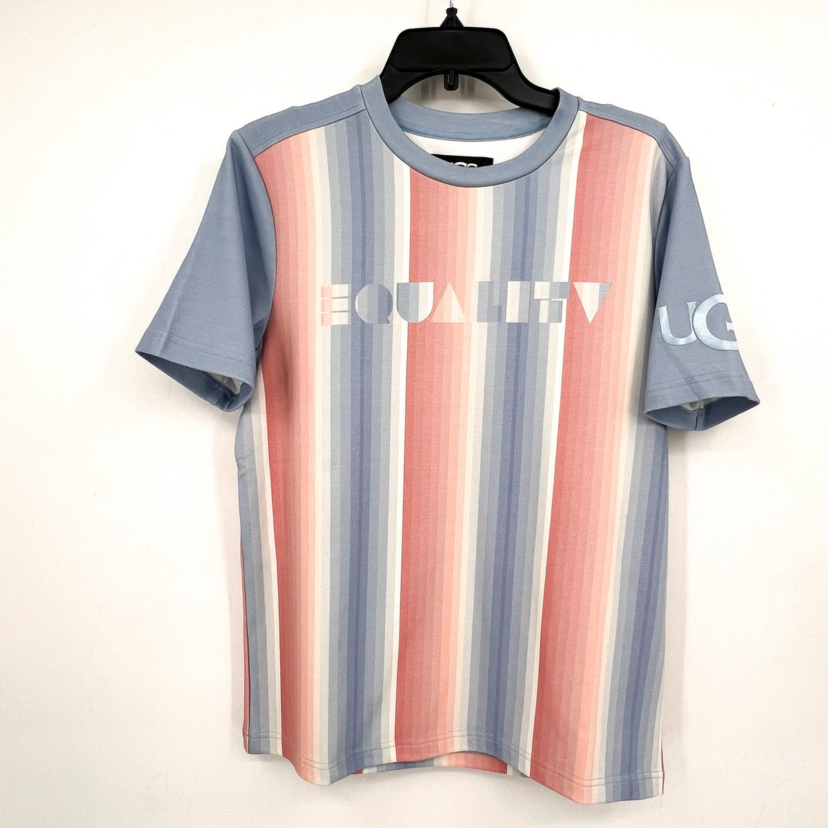 UGG UNISEX Pride Logo Equality T-shirt Medium Blue Multi Stripe NWOT