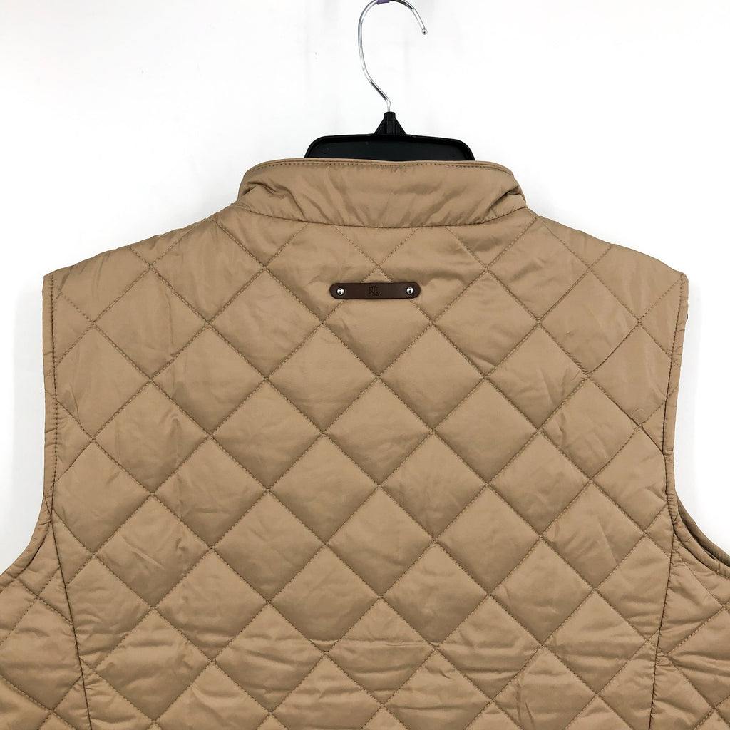 LAUREN RALPH LAUREN Womens Crest Patch Diamond Quilted Vest XL Birch Tan NWT