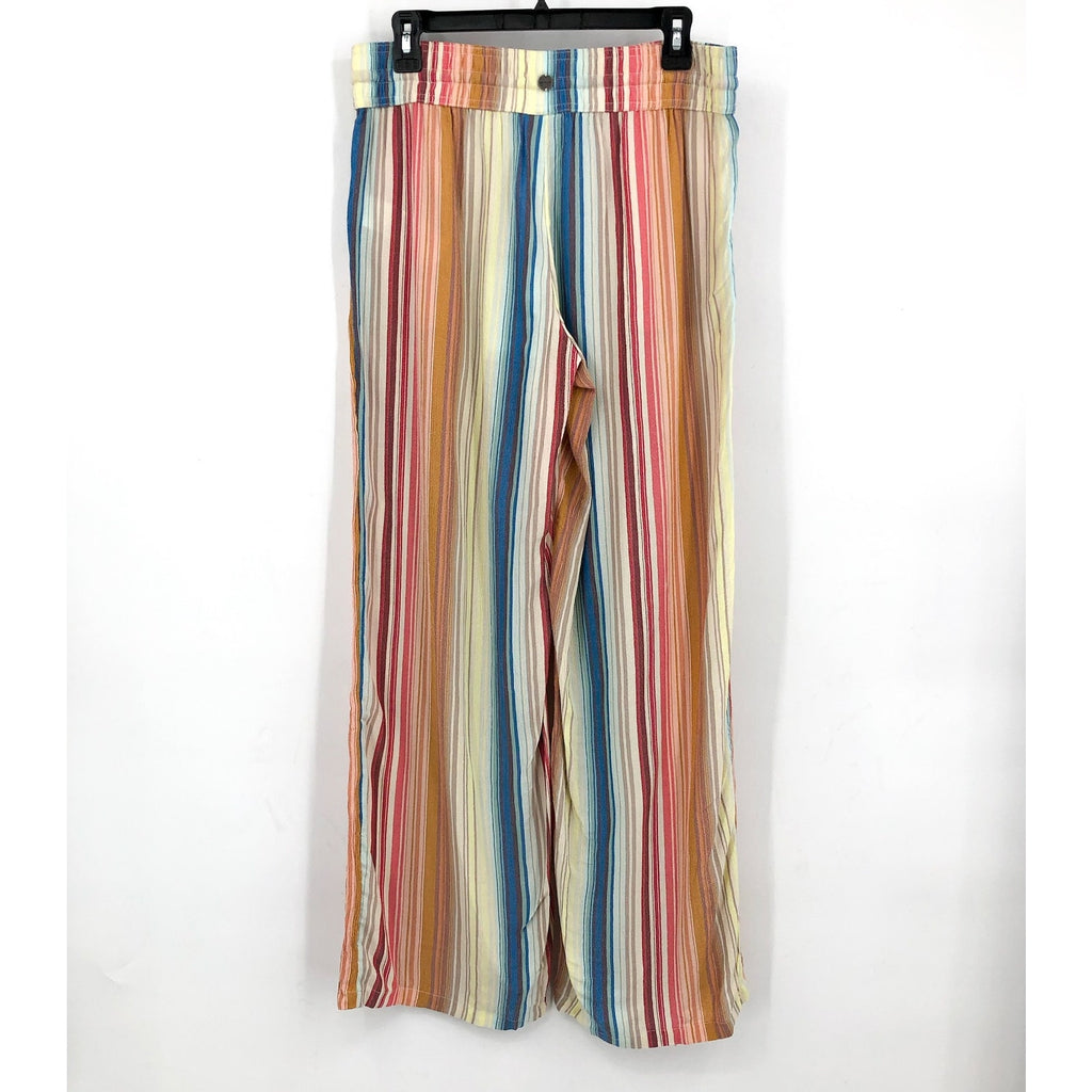 PRANA Women's Fernie Beach Pants Medium Gold Baja Stripe Wide Leg Mid Rise NWT