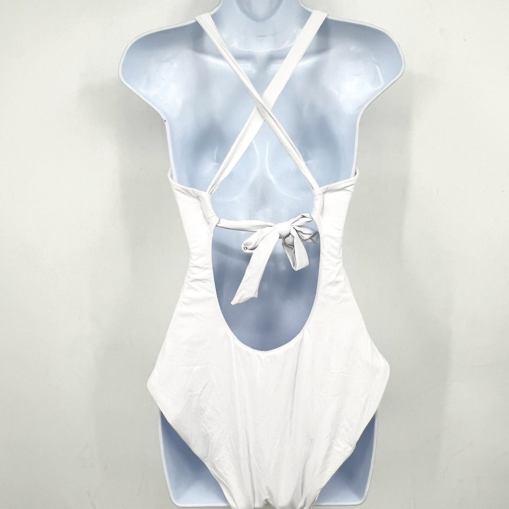 BECCA Women's Marble Canyon Ring One-Piece Swimsuit Large White V Neck NWT
