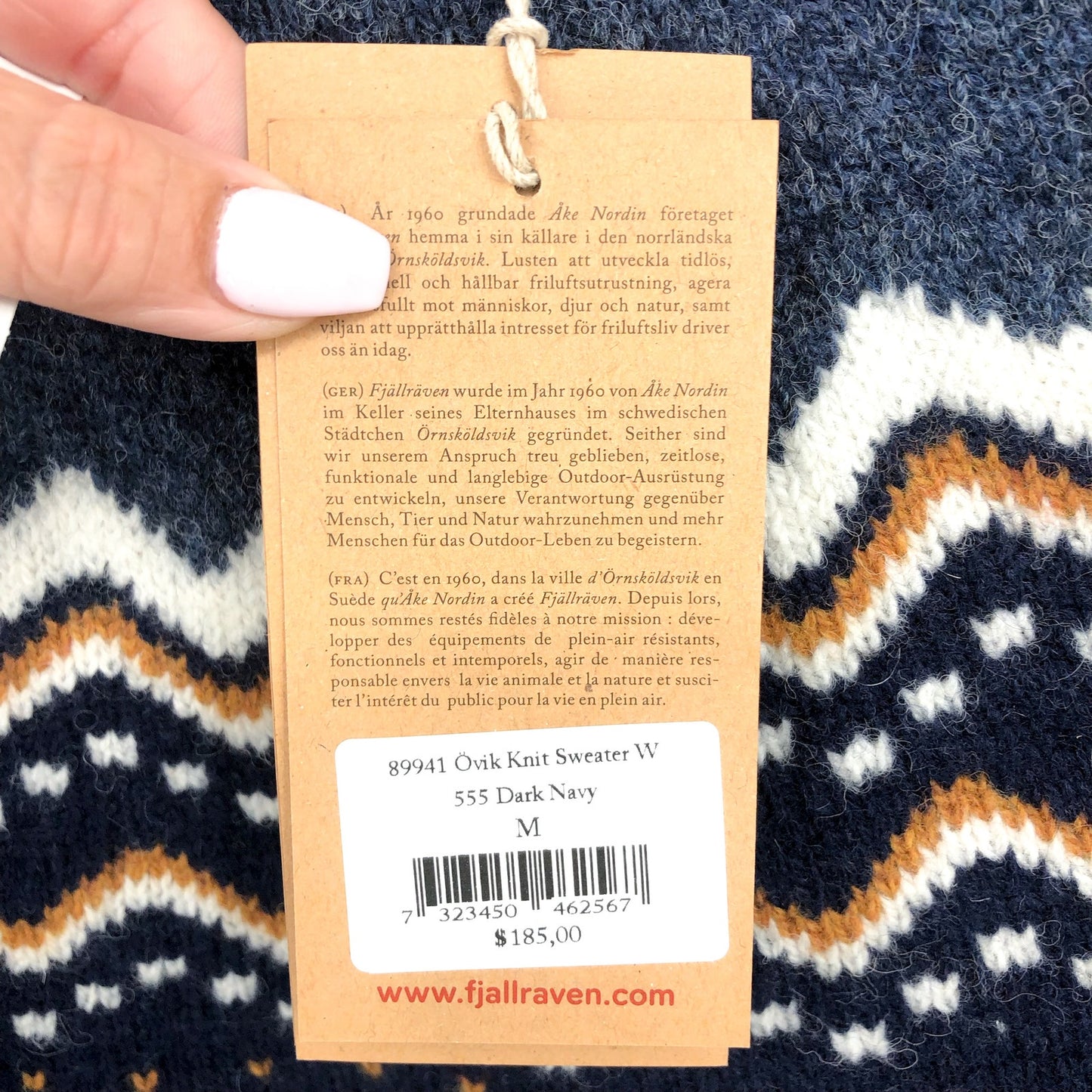 FJALLRAVEN Womens Ovik Sweater Medium Blue Dark Navy Fairisle Wool Crewneck NWT