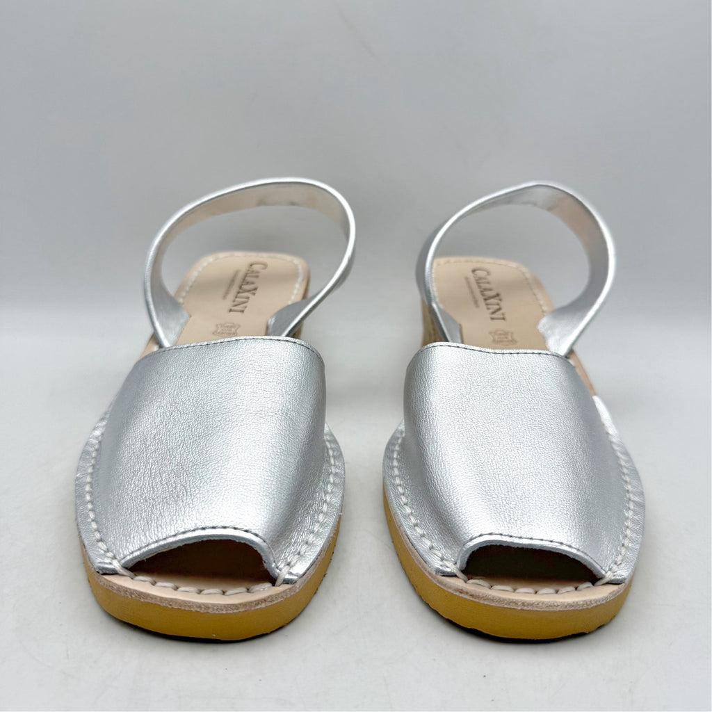 CalaXini Womens Cork Wedge Sandals EU 39 US 8.5-9 Silver Leather NWOB