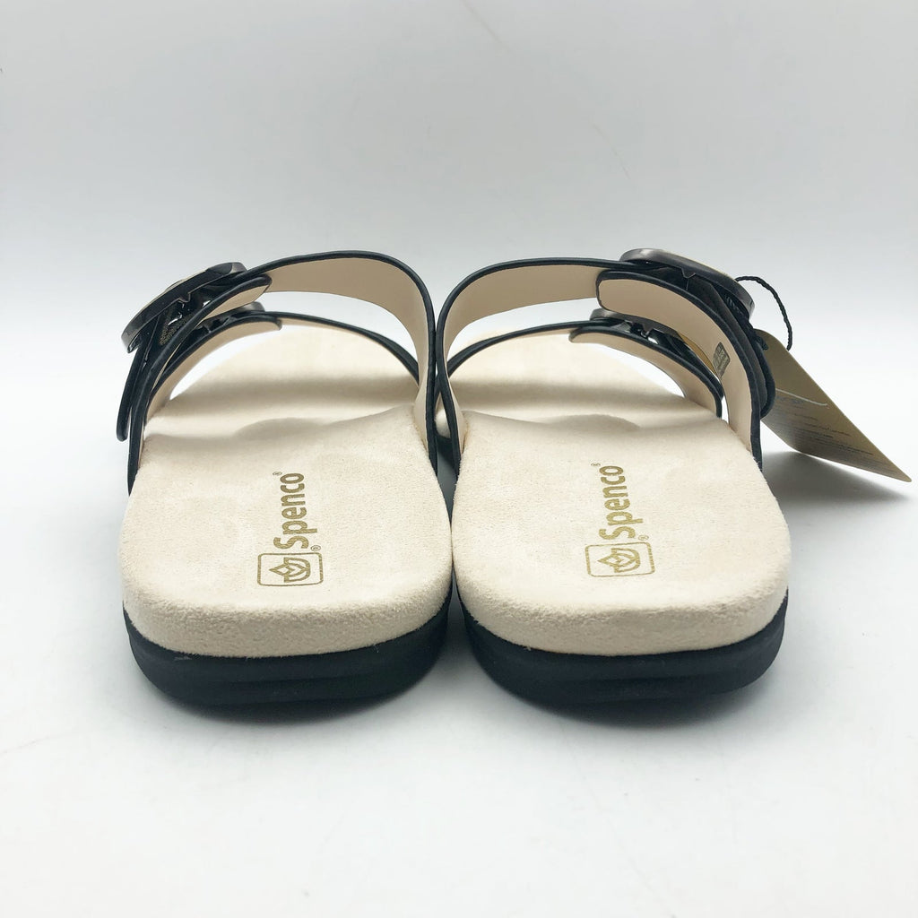 Spenco Womens Vista Slip On Sandals US 7.5 WIDE Black Leather Arch Support NIB