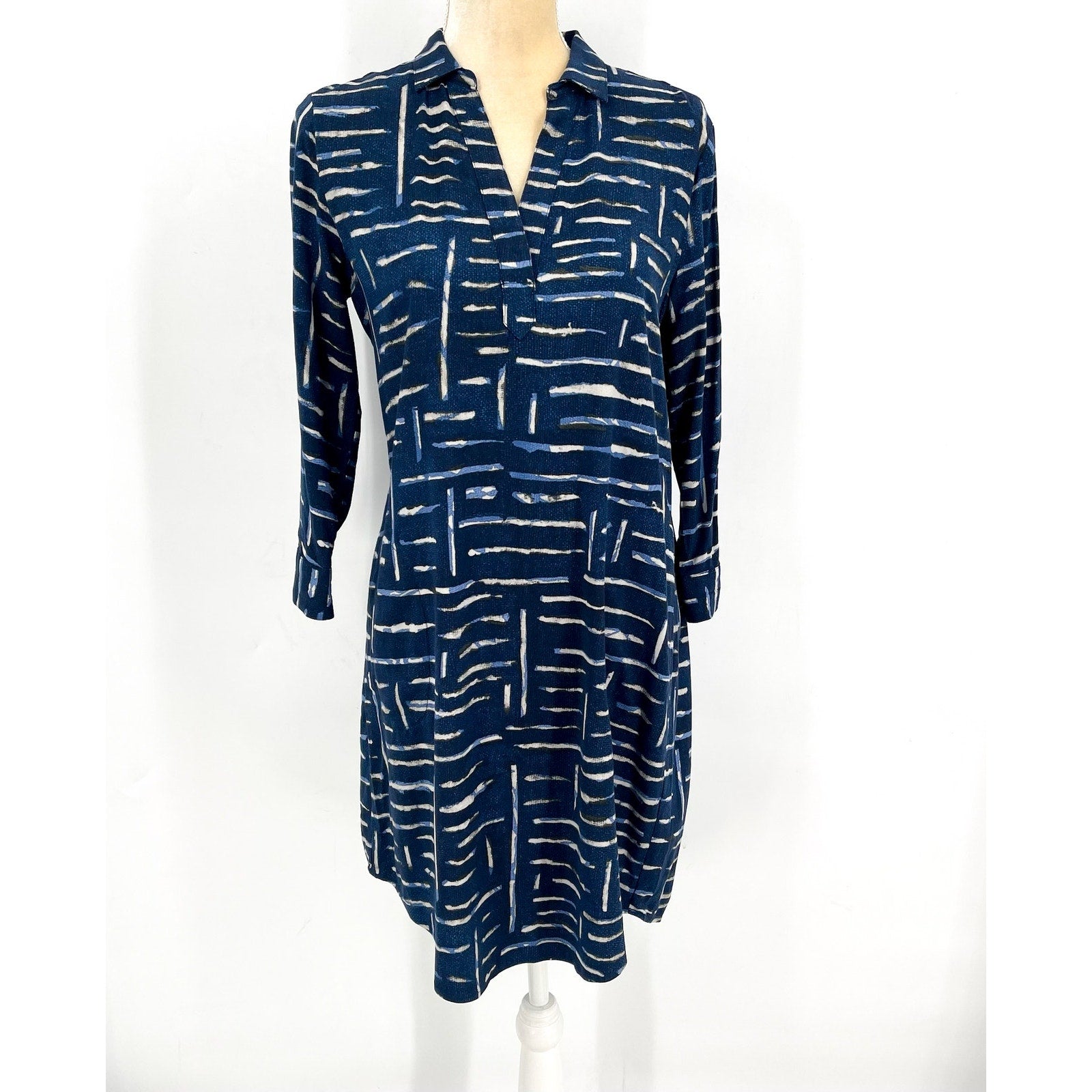NIC + ZOE Women's Indigo Dash Live In Dress XS Blue Indigo Print A-line NWOT