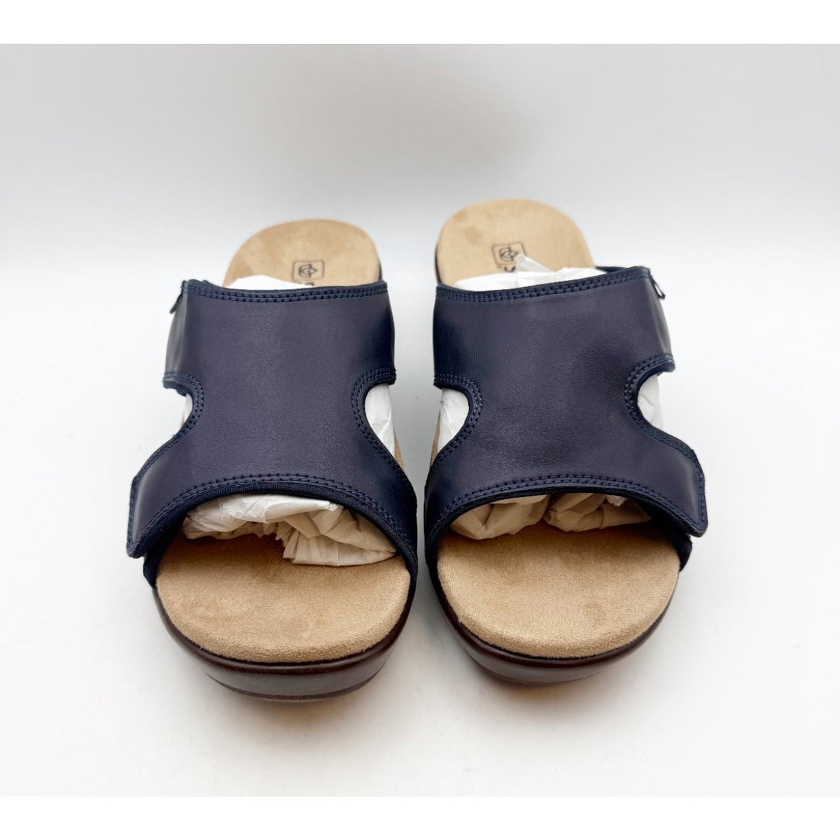 Spenco Women's Karla Wedge Sandals Size 10 Wide Blue Peacoat Navy Brown NIB