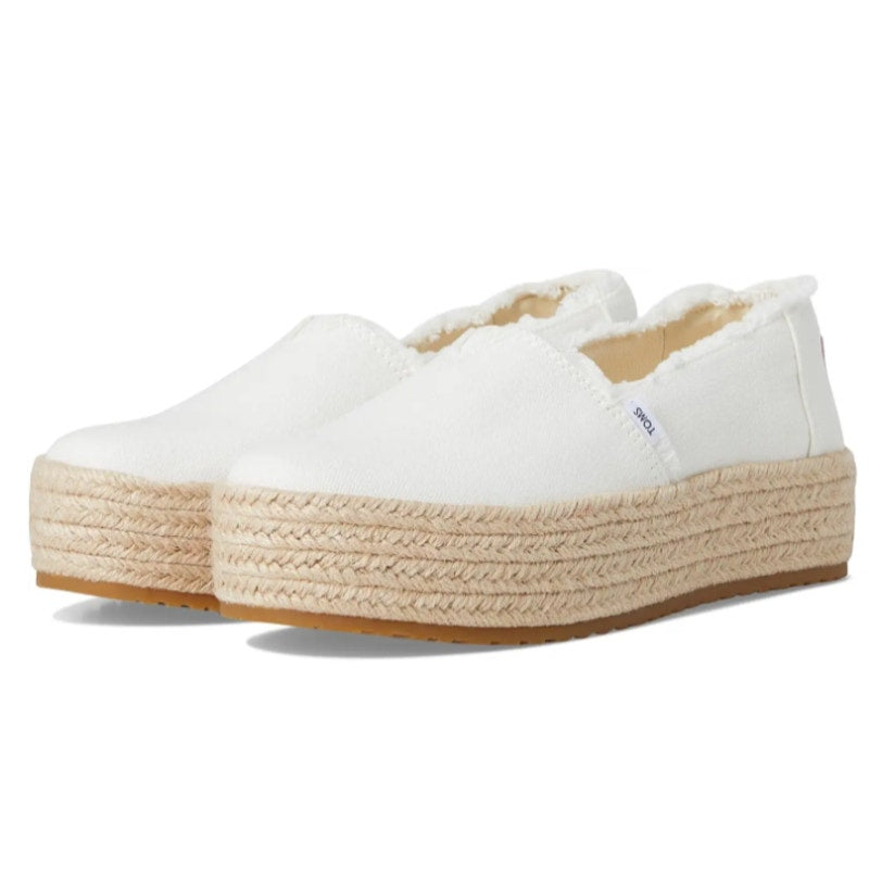 TOMS Womens Valencia Platform Slip On Shoes Size 7.5 White Canvas Casual NWOB