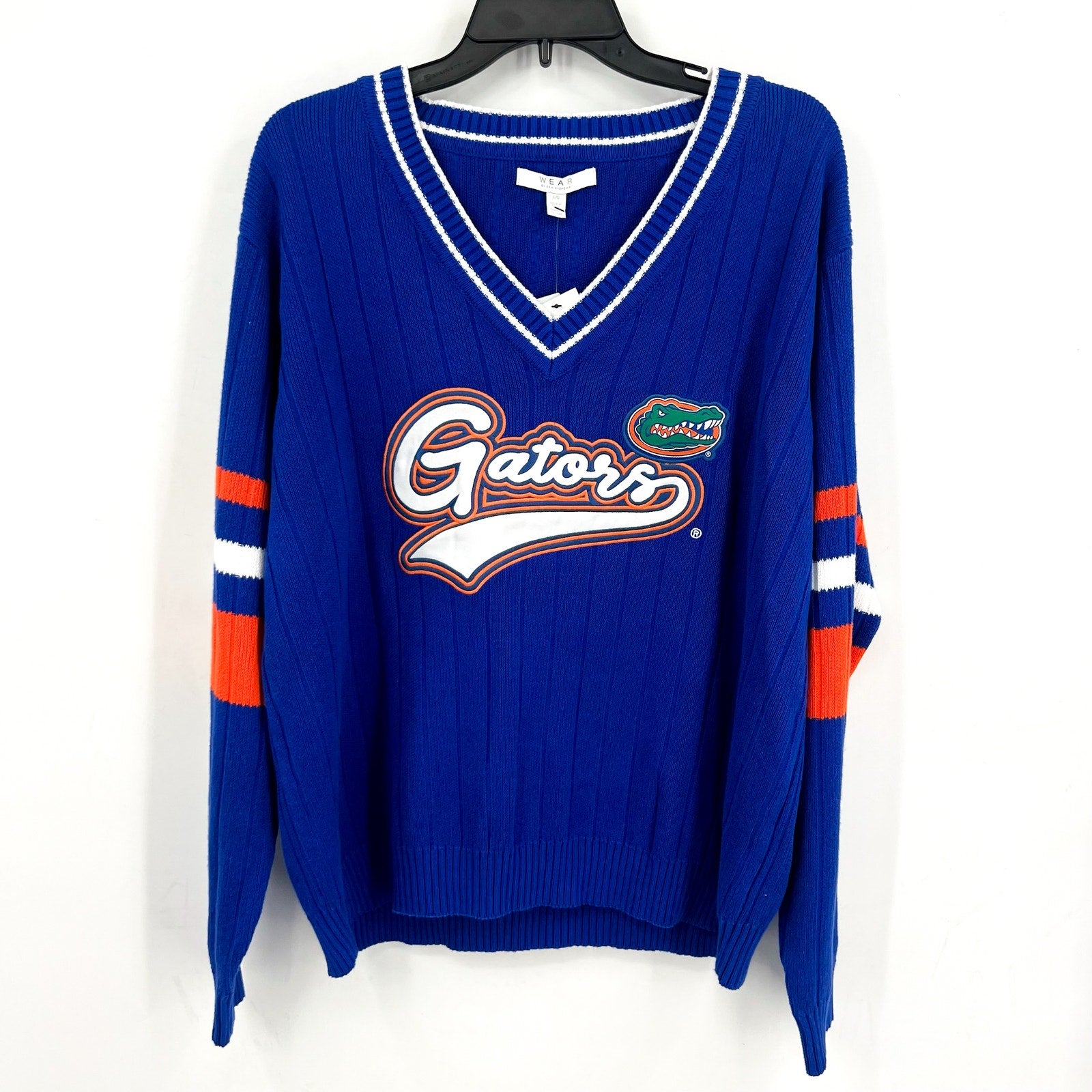 WEAR BY ERIN ANDREWS Florida Gators V Neck Sweater Large Blue Long Sleeve NWT