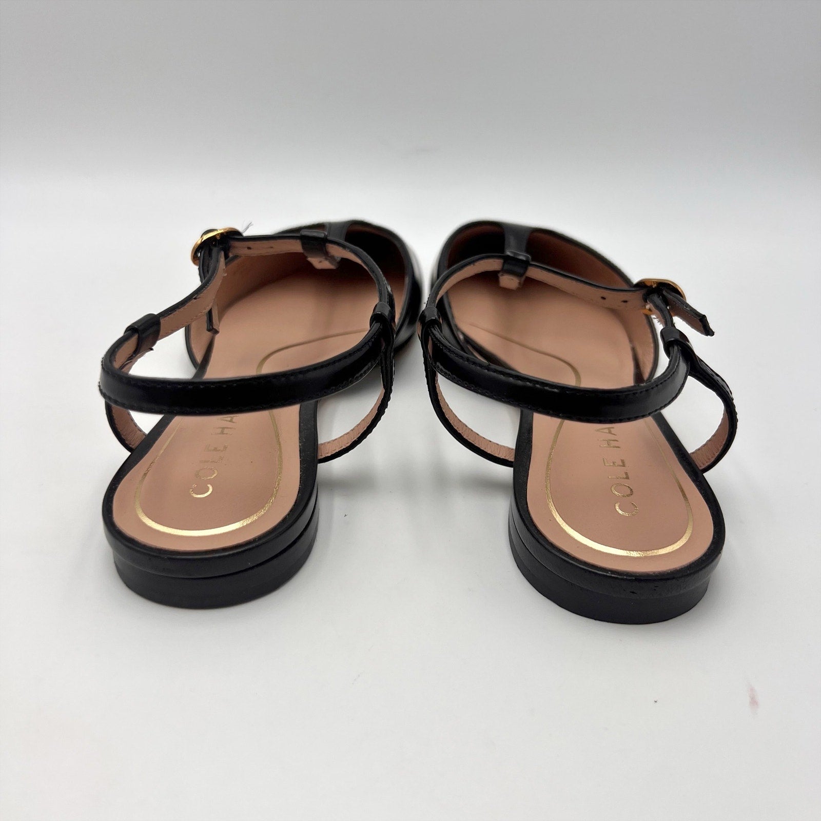 Cole Haan Womens Marlah T-Strap Heels Size 6.5 B Black Leather NWOB