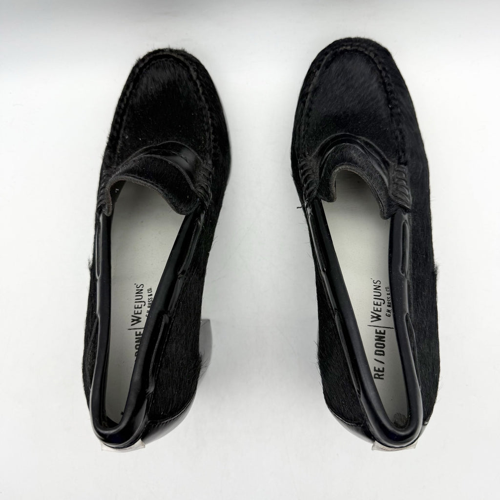 RE/DONE + Weejuns Womens Heeled Loafers US 7 M Black Calf Hair Leather NWOB