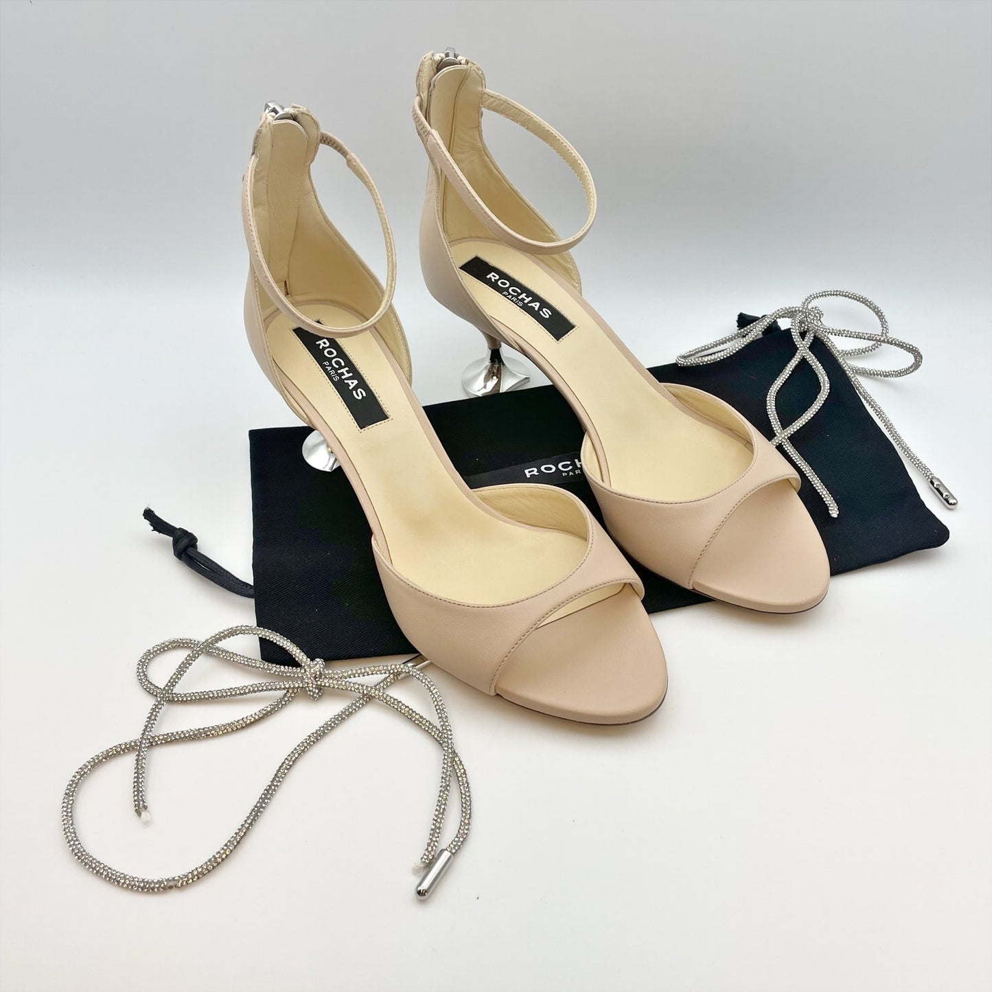 Rochas Paris Womens Nappa Carne Icon Heel EU 38 US 8 Nude Tan Leather EUC