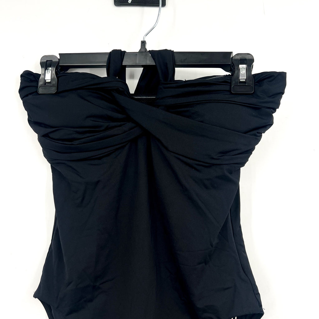 SEAFOLLY Women's Halter Bandeau One Piece Swimsuit Size 4 Black Twist Front NWT