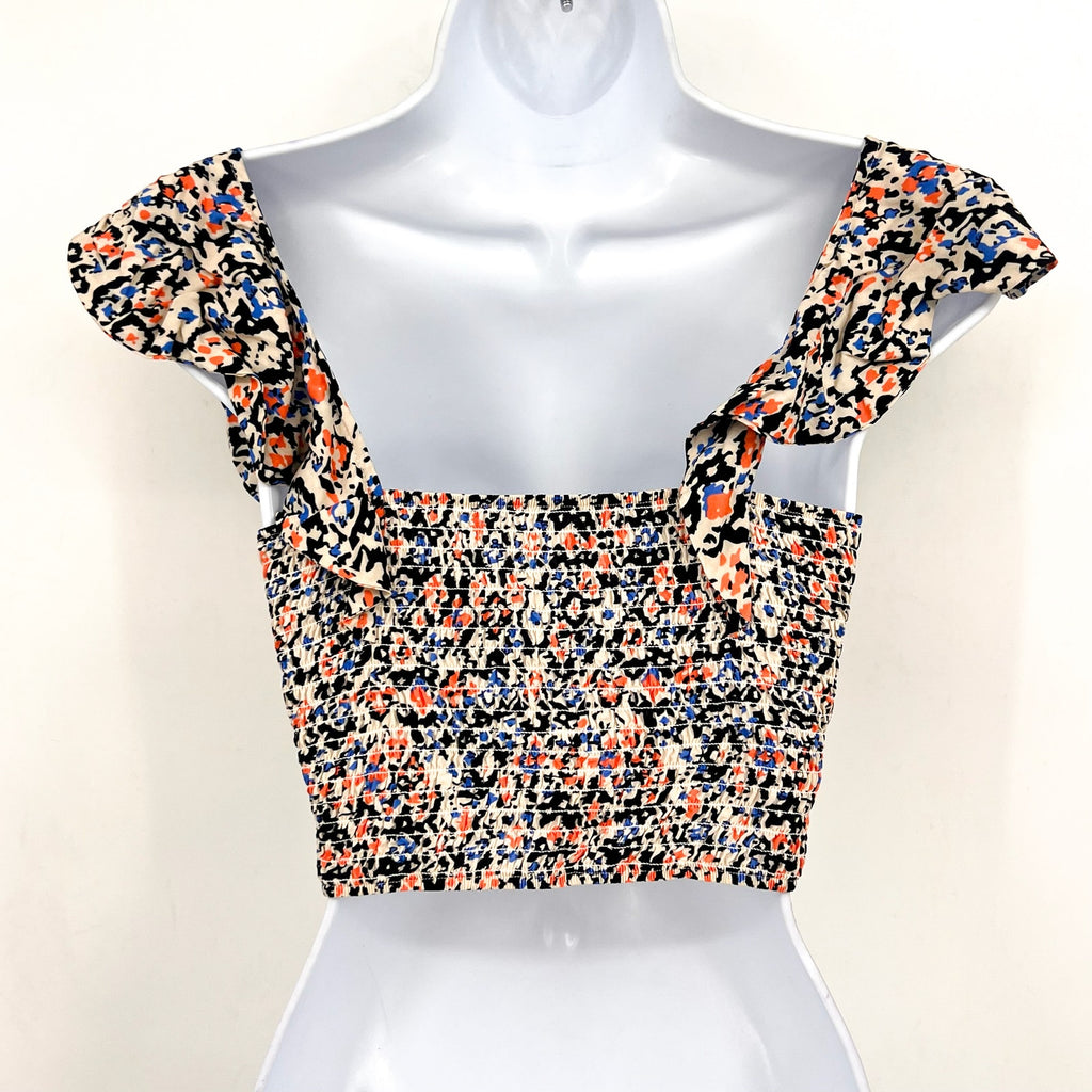 MAAJI Women's Glowy Flutter Sleeve Smocked Crop Top Large Multi NWOT