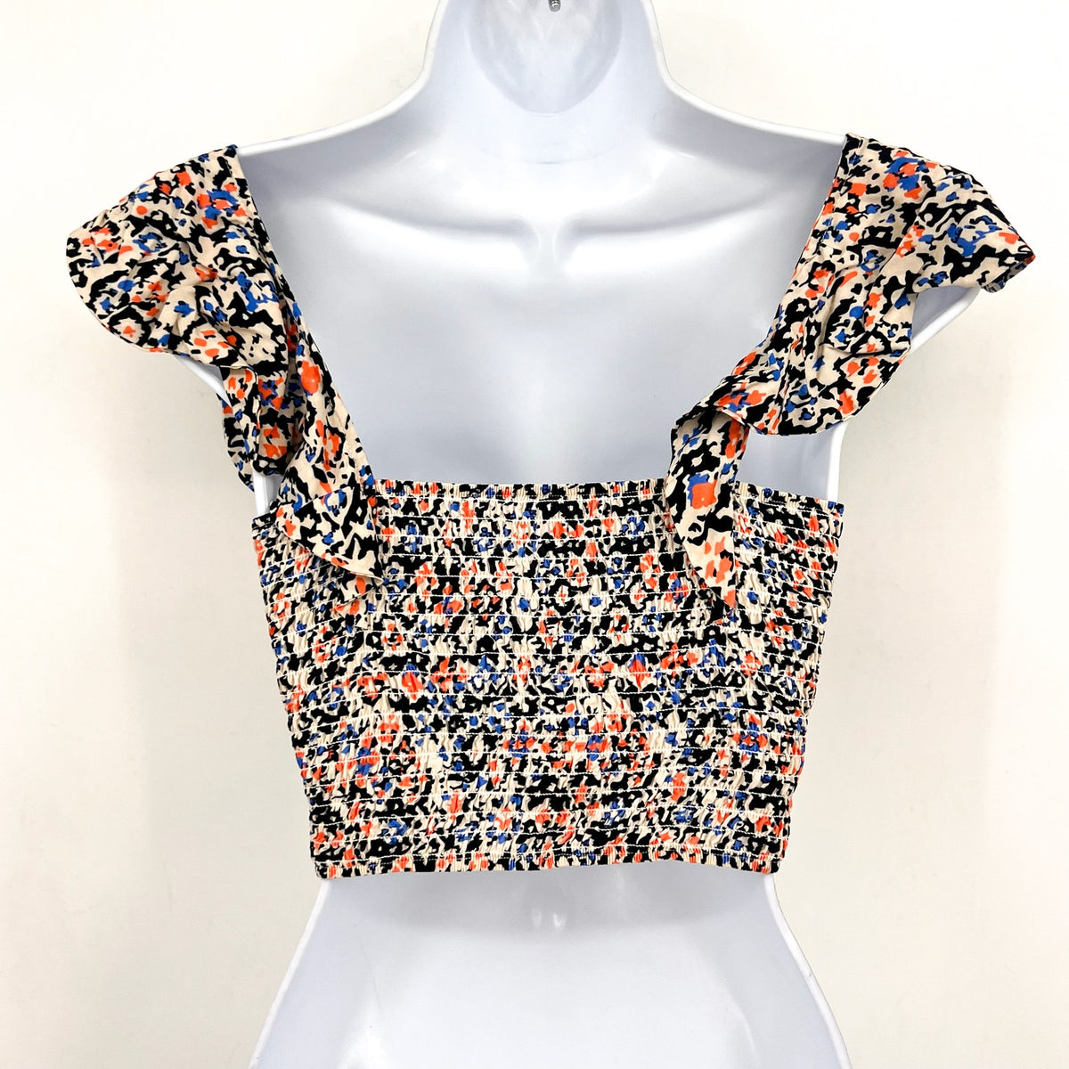 MAAJI Women's Glowy Flutter Sleeve Smocked Crop Top Large Multi NWOT