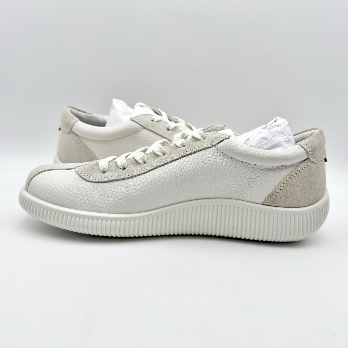 ECCO Womens Soft Zero Sneakers EU 41 US 10-10.5 Cream White Leather NIB