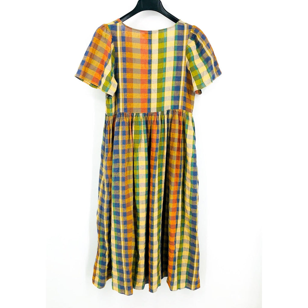 PENDLETON Women's Flora Midi Dress XS Woodash Multi Check Linen-Blend NWT
