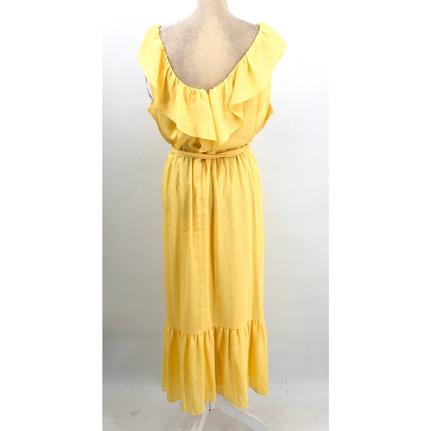 DKNY Womens Ruffle V-Neck Dress Size 16 Yellow Lemonade Tie Waist NWT