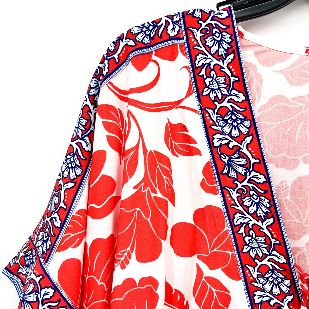 TOMMY BAHAMA Women's Fiori Border Beach Tunic Cover Up Large XL White Red NWT
