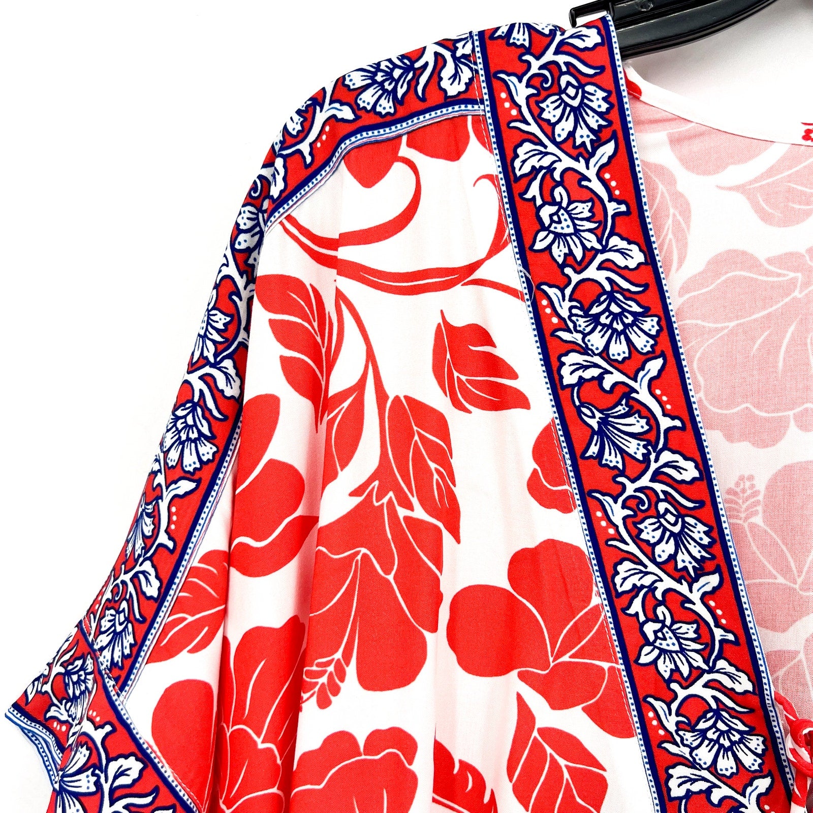 TOMMY BAHAMA Women's Fiori Border Beach Tunic Cover Up Large XL White Red NWT