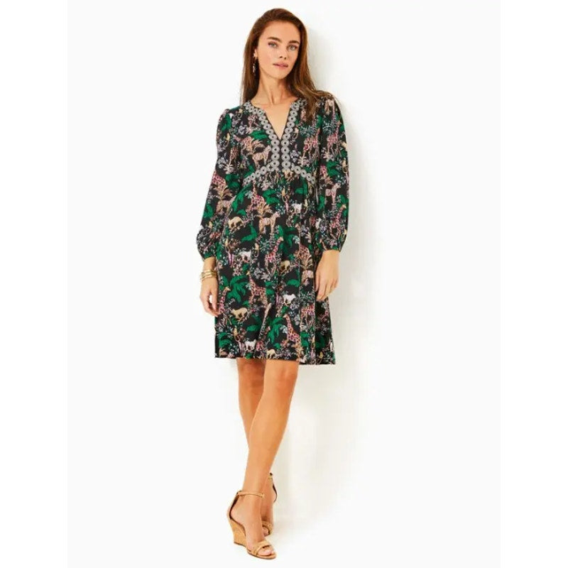 LILLY PULITZER Wexlee Dress Size 2 Green Dancing In The Moonlight 3/4 Sleeve NWT