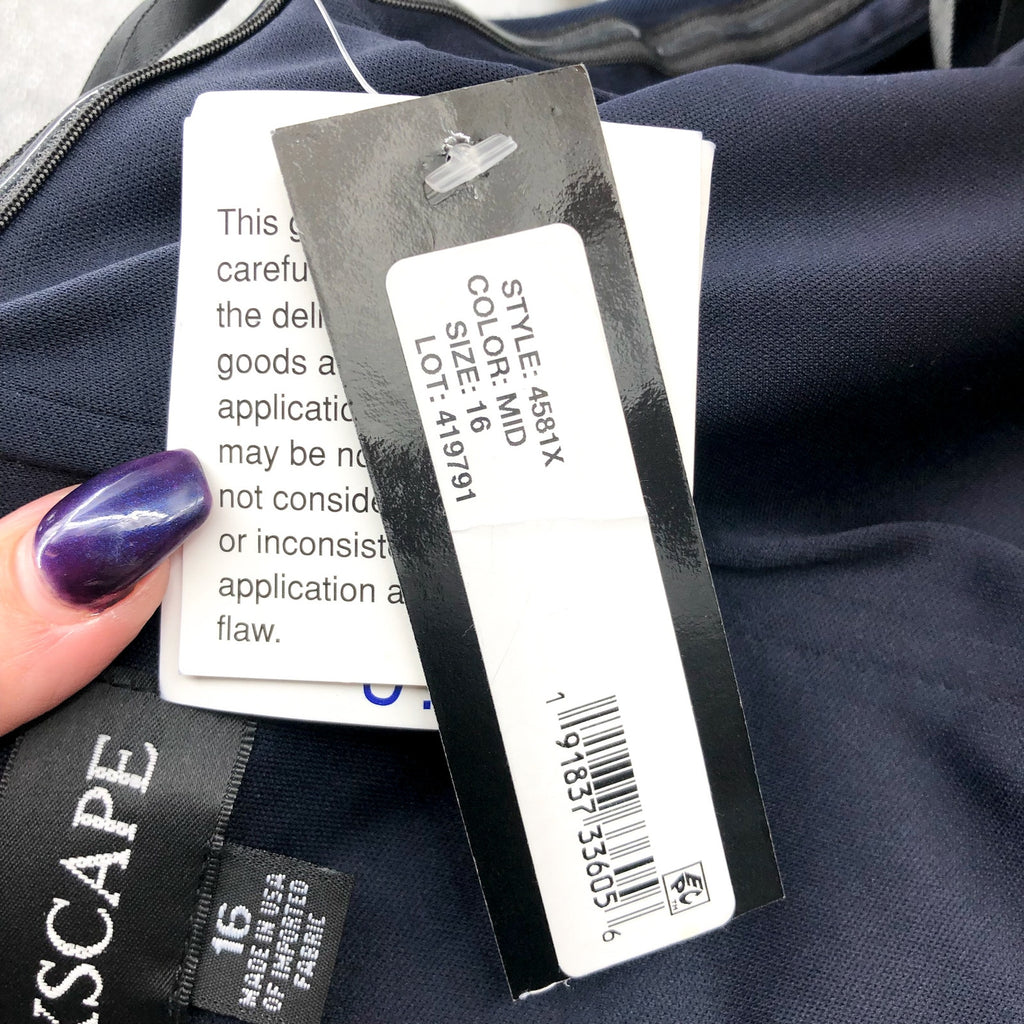 XSCAPE Womens Ruffle Off the Shoulder Gown Size 16 Midnight Blue Scuba 4581X NWT