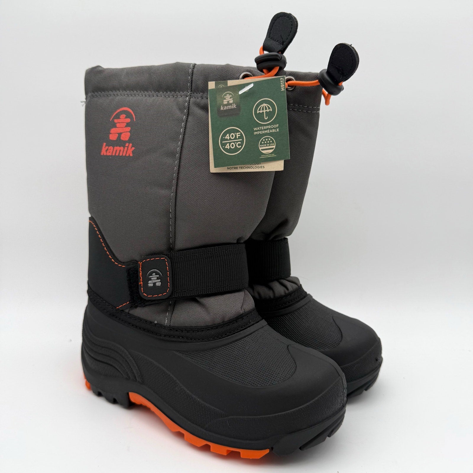 Kamik Kids Rocket Snow Boots US 13 Wide Grey Black Waterproof NIB