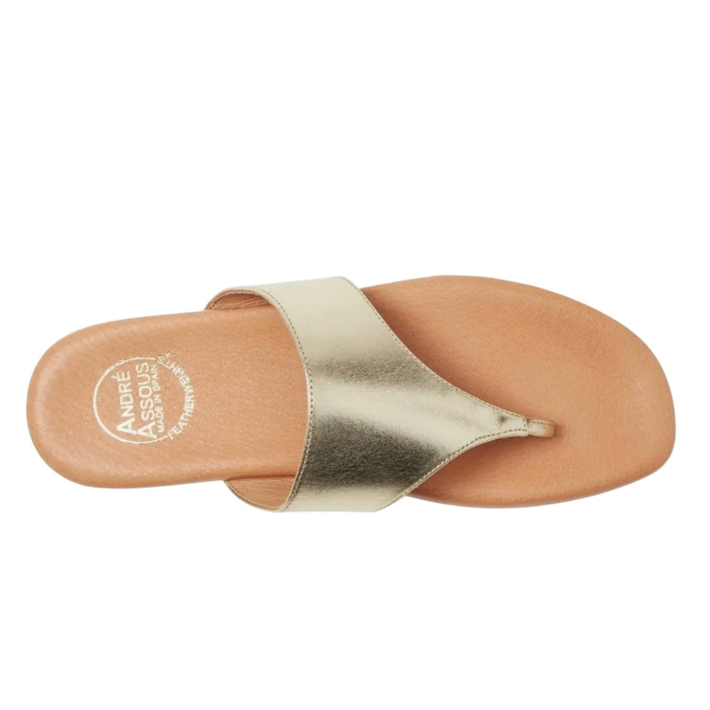 ANDRE ASSOUS Womens Paige Sandal EU 39 US 8-8.5 Metallic Gold Tan Flip Flop NWOB