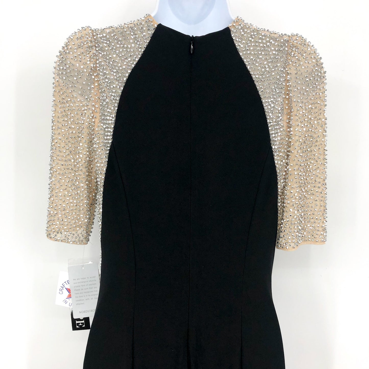 XSCAPE Women's Elis Long Jersey Knit Dress Size 8 Black Silver Illusion NWT