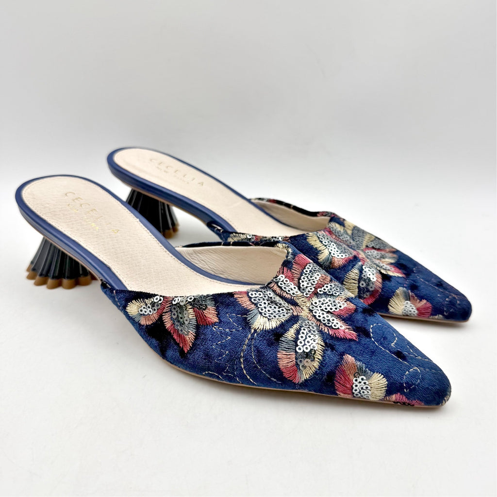 Cecelia New York Womens Melony Heeled Sandals US 6 Blue Sequins NWOB