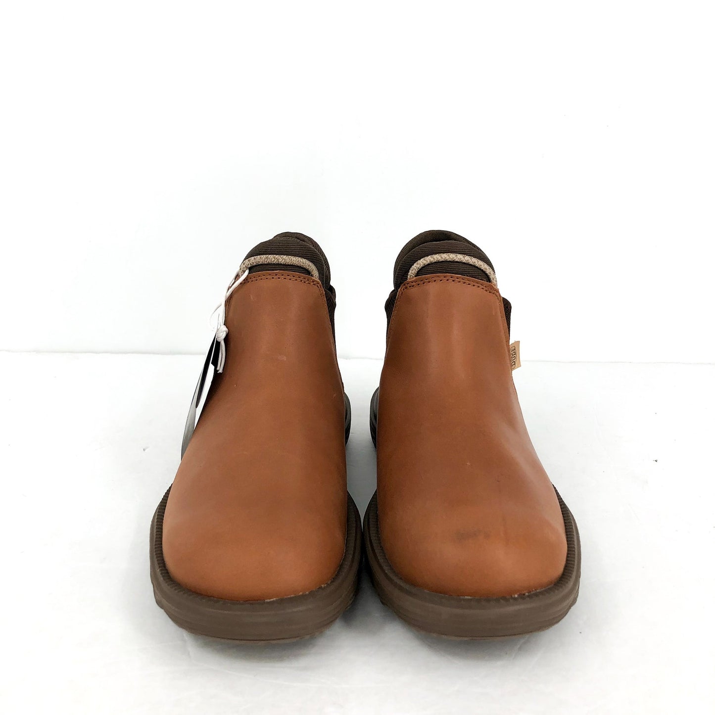 HEY DUDE Womens Branson Ankle Boots US 7 Cognac Leather Pull-On NIB