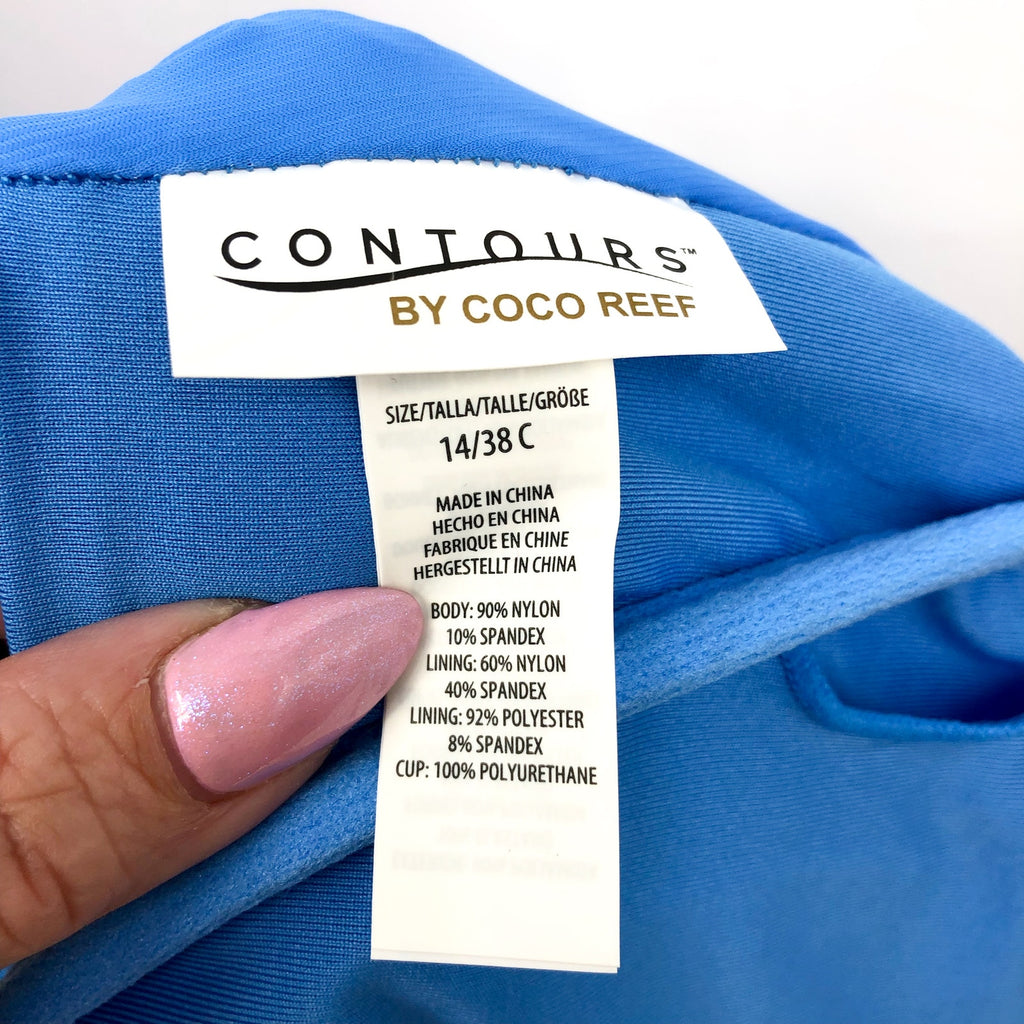 CONTOURS COCO REEF One Piece Swimsuit 14 38C Azure Blue V-Neck Underwire NWT