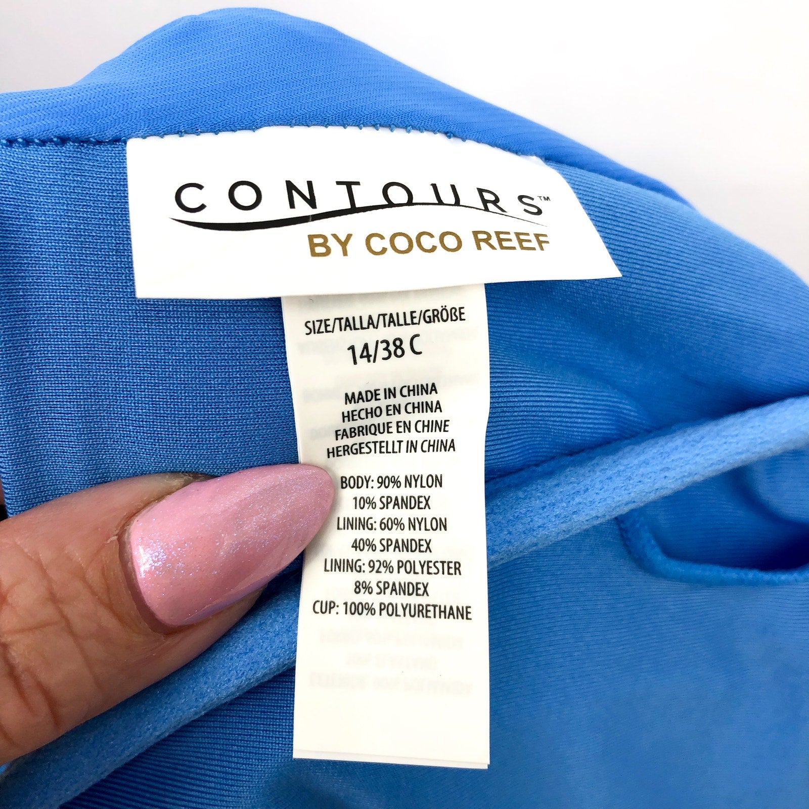 CONTOURS COCO REEF One Piece Swimsuit 14 38C Azure Blue V-Neck Underwire NWT