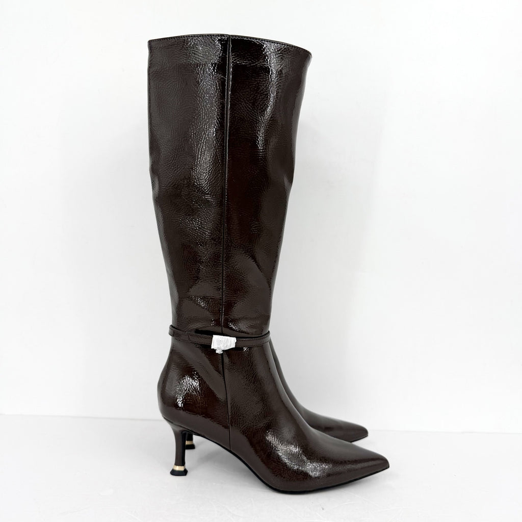 Kenneth Cole New York Women Utah Knee High Boots US 6 Brown Patent Leather NWOB