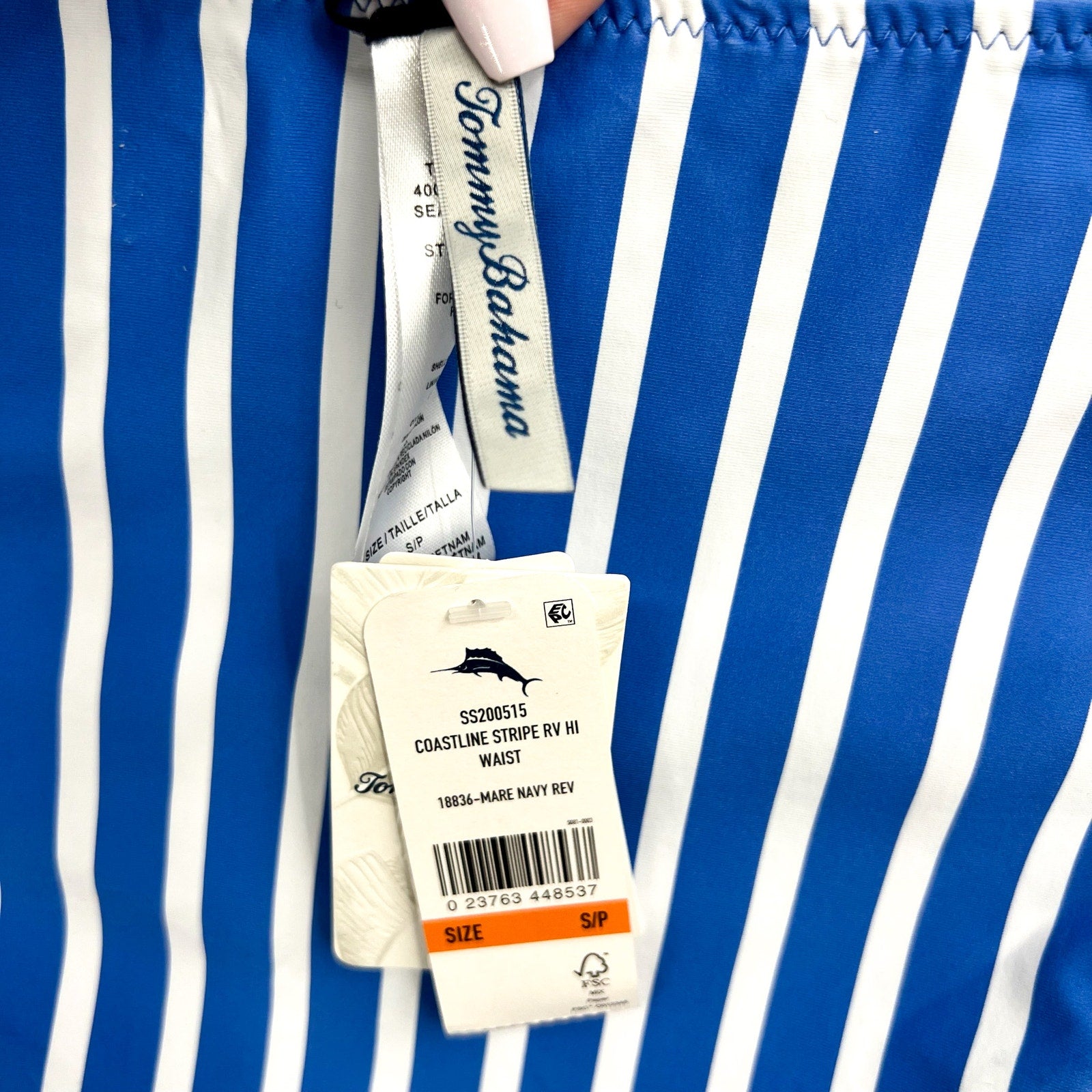 TOMMY BAHAMA Coastline Stripe Reversible Bikini Bottoms Small Blue White NWT
