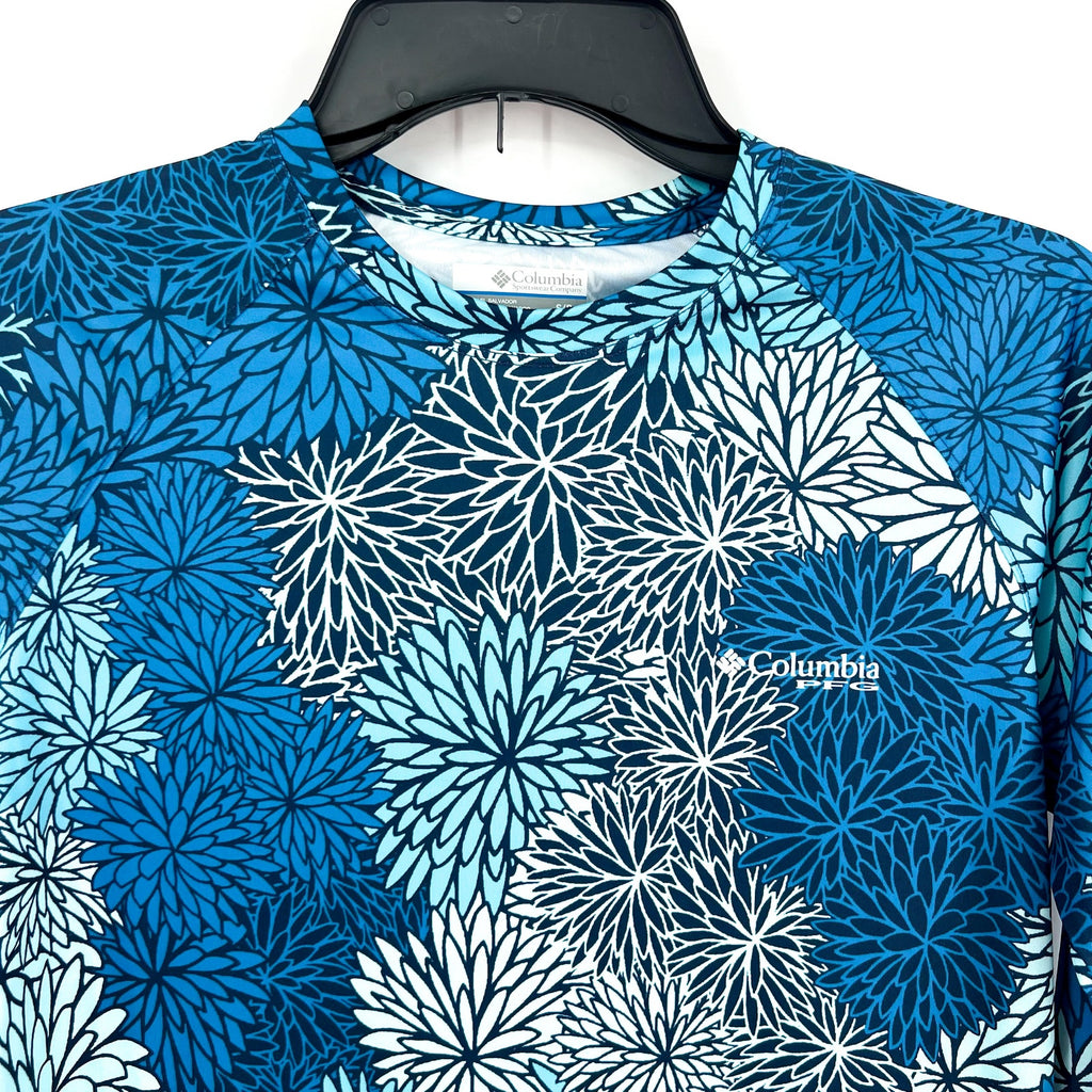Columbia Womens Super Tidal Tee Small Blue Carbon Anemones Long Sleeve NWOT