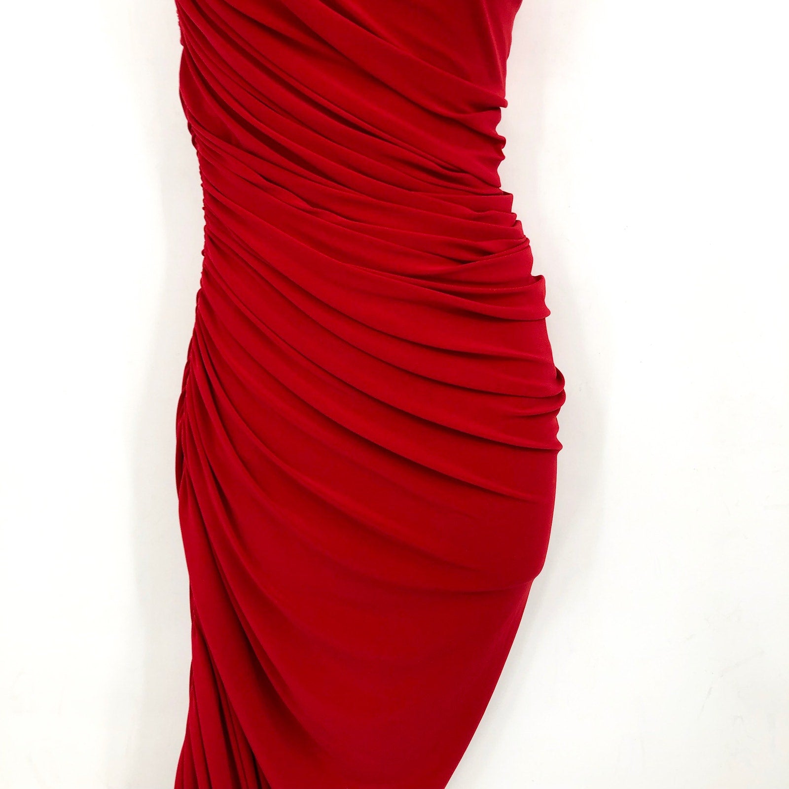 NORMA KAMALI Women's Diana Gown XS Red Jersey One-Shoulder Midi NWOT