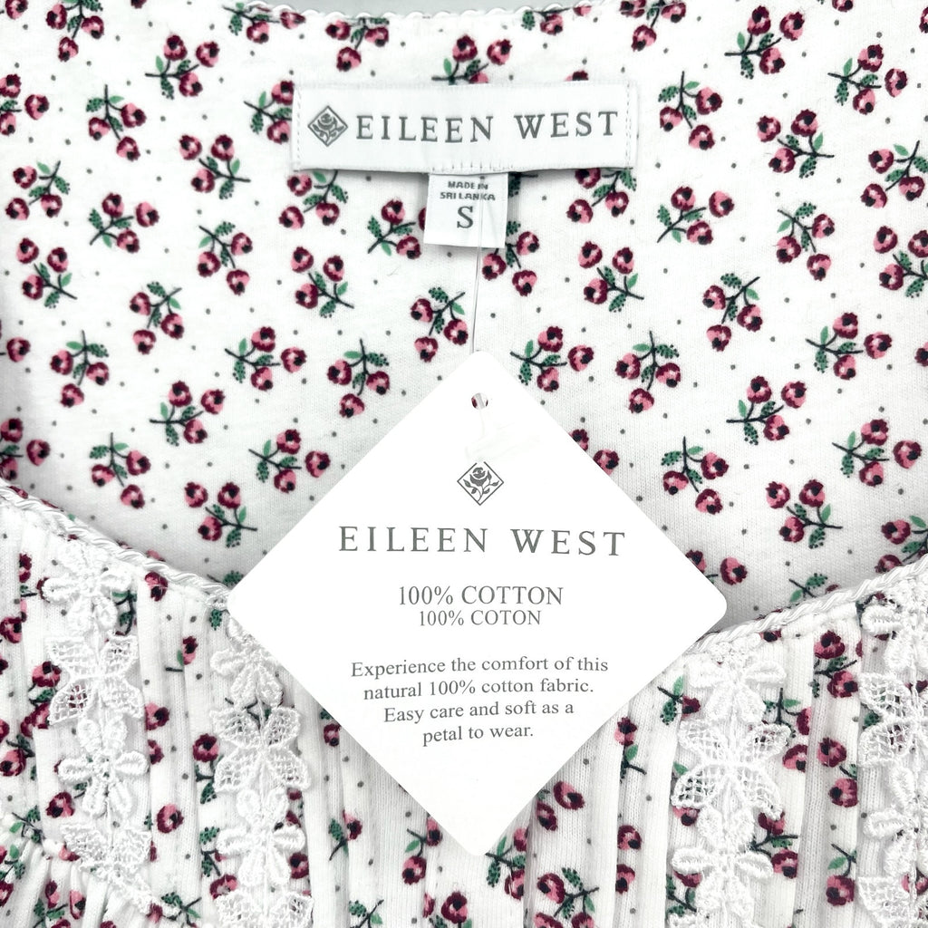 EILEEN WEST Women's Cotton Flannel Nightgown Small White Ditsy Floral NWT