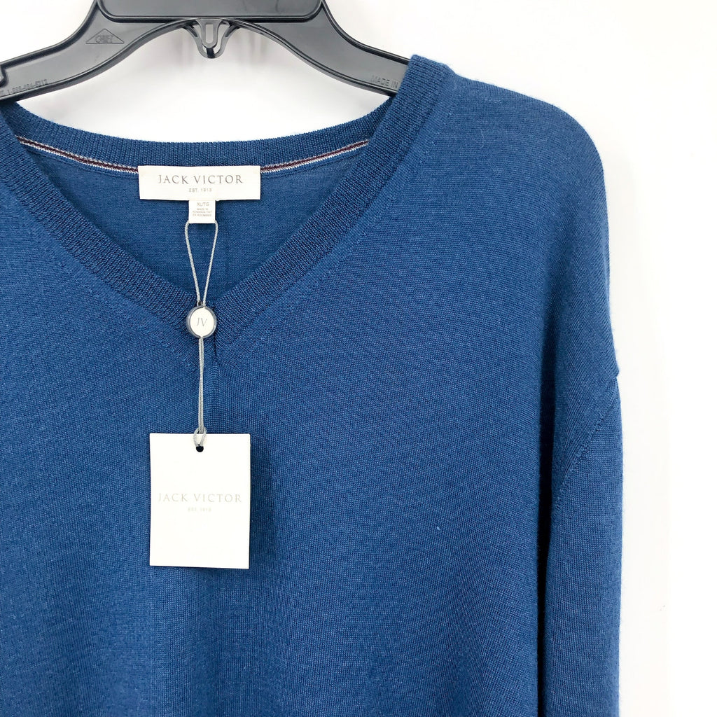 JACK VICTOR Men's Ramezay Woo V-Neck Sweater XL Blue Silk Cashmere