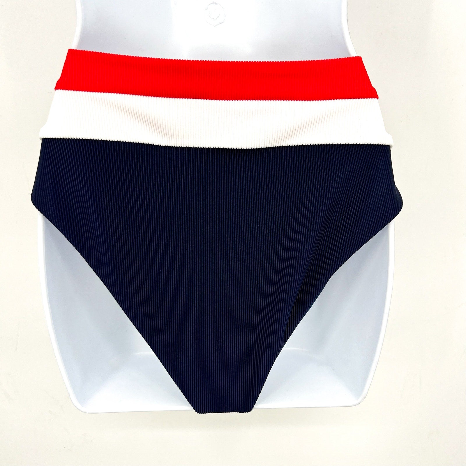 BEACH RIOT Heidi Bikini Bottom Medium Americana Colorblock Blue High Waist NWT